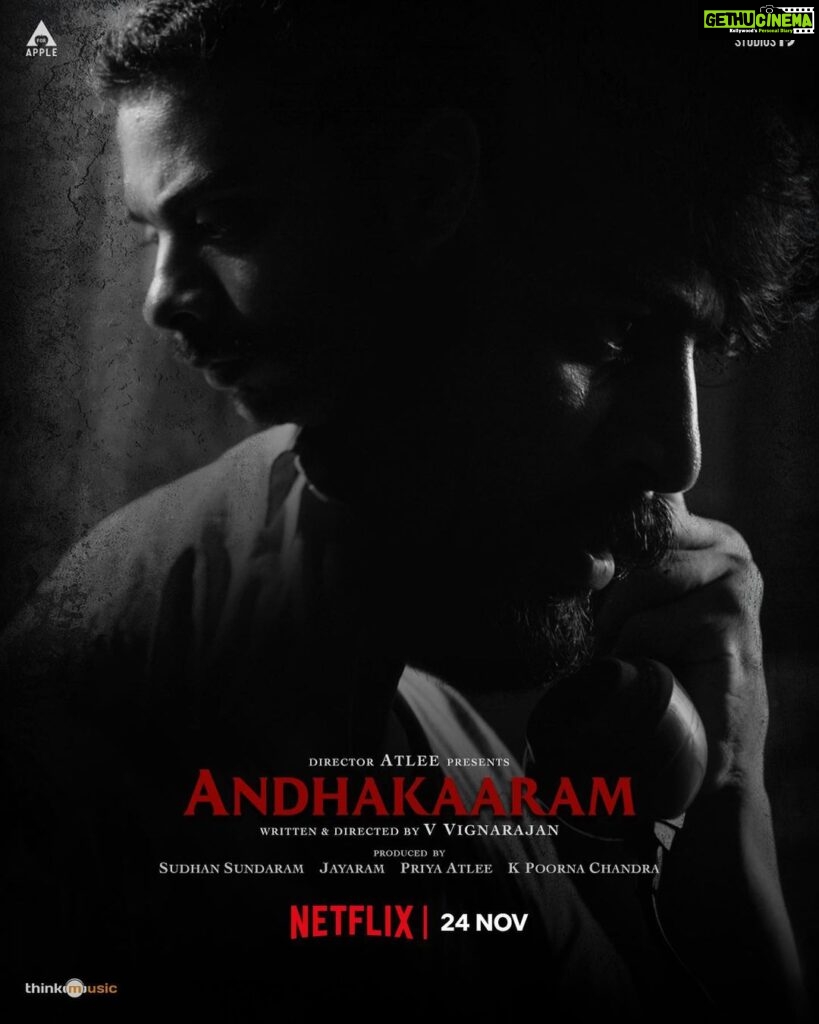 Atlee Kumar Instagram - I am delighted that Andhaghaaram has found a home on @netflix_in . The film has been appreciated by many already &through @netflix_in , it will reach audiences around India and the world, who have a taste for stories, regardless of language. #Andhaghaaram This is @vvignarajan debut feature, but he is a name that people will remember long after they have watched the film." #Andhaghaaram Tamil #andhakaaram Telugu @netflix_in on nov 24th @aforappleproduction @priyaatlee