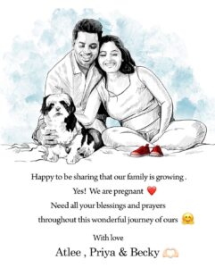 Atlee Kumar Instagram - Happy to announce that we are pregnant need all your blessing and love ❤️❤️

Wit love 
Atlee & Priya 
 
Pc by @mommyshotsbyamrita