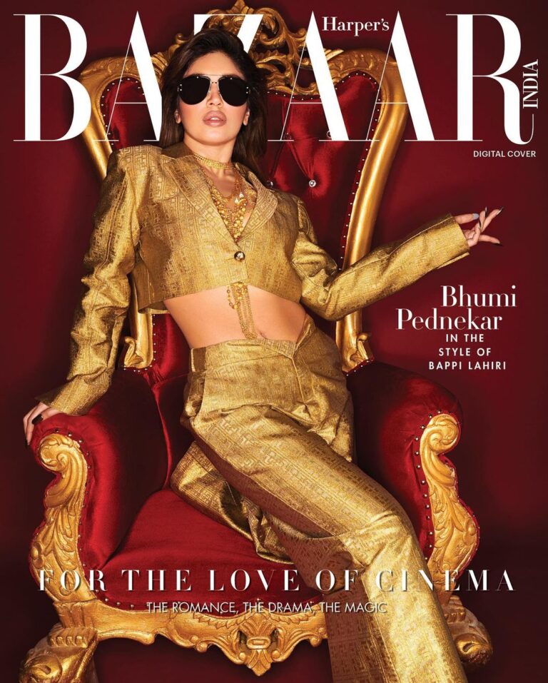 Bhumi Pednekar Instagram - Presenting, Bazaar India's digital coverstar Bhumi Pednekar (@bhumipednekar)…in the iconic style of the late singer, composer, and icon, Bappi Lahiri. In an exclusive conversation with Editor Nandini Bhalla (@nandinibhalla) for the 14th Anniversary issue—the Cinema Issue—the actor opens up about her earliest memory of cinema, the kind of characters she hopes to portray in the near future, her style evolution, and more. ⠀ Excerpts from the interview: Nandini: For this special issue of Harper’s Bazaar, you have been dressed in the bold style of late singer and composer, Bappi Lahiri... Bhumi: 