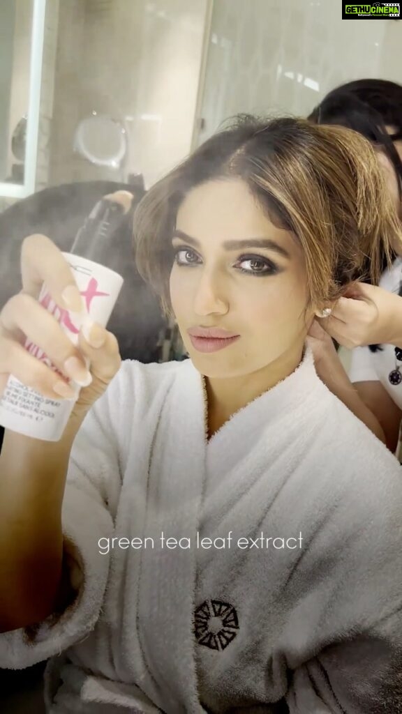 Bhumi Pednekar Instagram - Spray, slay and let your makeup stay for up to 16 hours with our #MACFixPlusStayOver 💓 Its sweat proof, transfer proof, and alcohol free and truly a must have for any red carpet look! #MACCosmeticsIndia #MACFixPlus