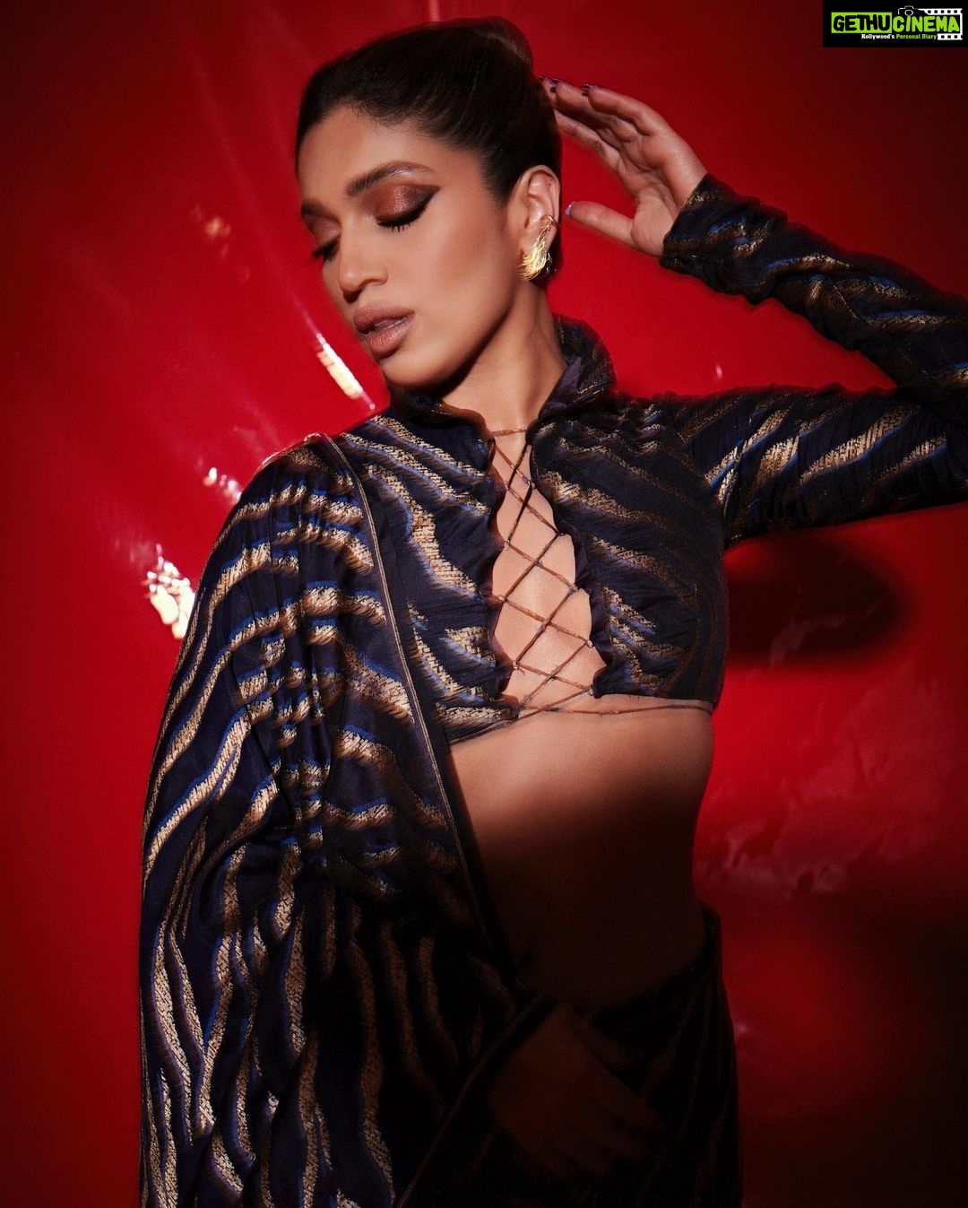 Bhumi Pednekar Instagram - Wild And Free Styled by @rheakapoor with @manishamelwani @spacemuffin27 Assisted by @sanyakapoor Fashion intern @isha_bhatye Make up @sonicsmakeup Hair @rohit_bhatkar Shot by @thehouseofpixels Sari @ekayabanaras Earrings @zoyajewels Ear cuffs @mp.joyas