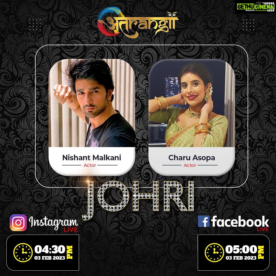 Charu Asopa Instagram - Watch me live on @atrangiitvandapp with dashing @nishantsinghm_official reveal the saga of an ordinary man's journey and triumphs to emerge as a diamond mogul on Instagram at 4:30pm and Facebook live at 5 pm on 3rd February