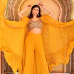 Daisy Shah Instagram - You had me at Yellow. . . . Wearing: @awignaofficial Earrings: @aartie_miranni 💍: @pinklanebyrashi Styled by: @trishadjani 📸: @framefuchsiaphotography . . . #weddingdiaries
