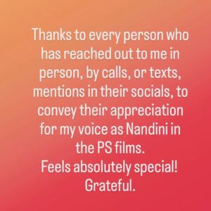 Deepa venkat Instagram - #ps
#ps1 
#ps2
#maniratnam 
#nandini