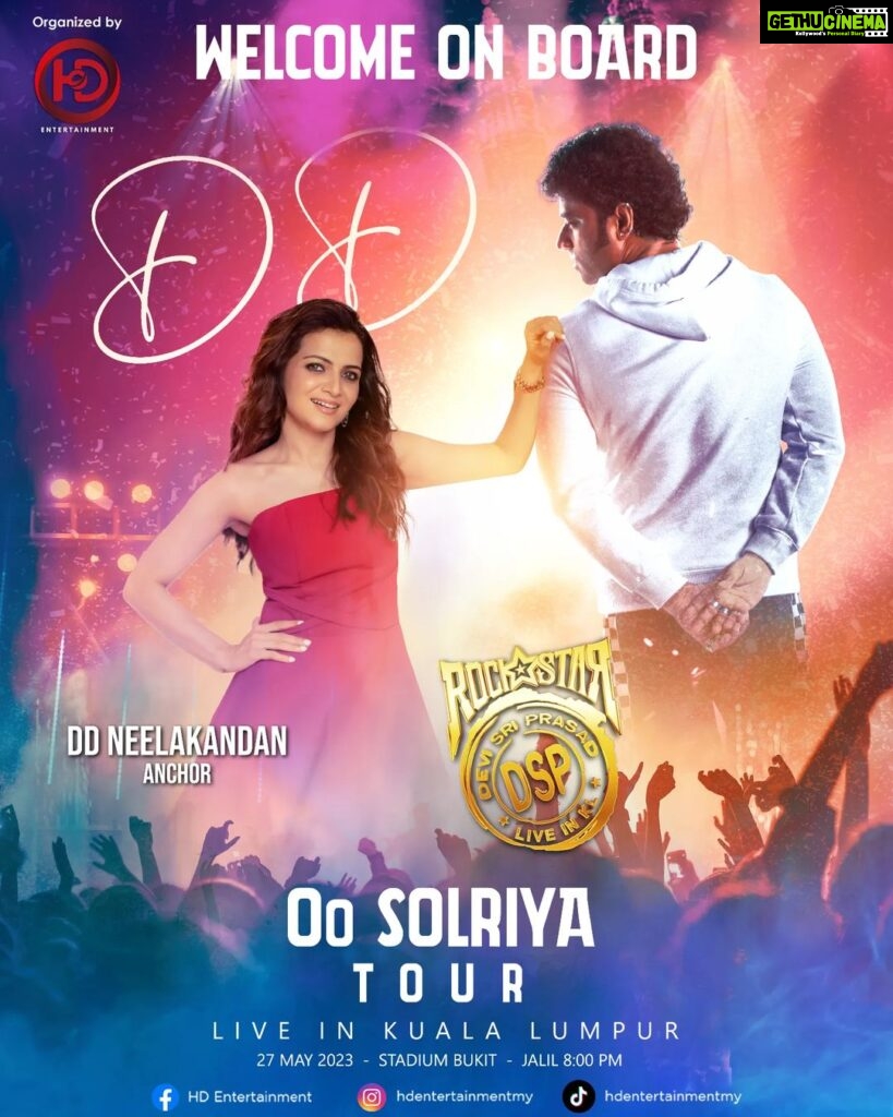 Dhivyadharshini Instagram - Welcoming Onboard the DYNAMIC DD @ddneelakandan to Rock #DspOoSolriyaTour with her Amazing Anchoring.. The Electrifying Performance of ROCKSTAR @thisisdsp With the Energetic Hosting of DD is gona be a Feast to watch !!! MALAYSIA.. Get Ready La… 27th MAY 2023 BUKIT JALIL STADIUM KAULALAMPUR #dspLiveInKL
