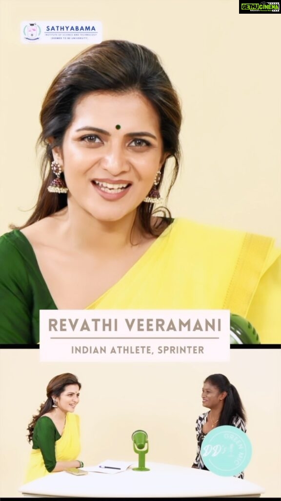 Dhivyadharshini Instagram - Sathyabama University presents DD’s Green Mic This time it’s with Miss.Revathi Veeramani, An athlete from a small village in TamilNadu who rose up to make an entire nation proud internationally with her grit in the Olympic and Asian Athletic Championships. Revathi shares her story in this episode of @ddsgreenmic #ddsgreenmic #ddneelakandan #ddsreels #sathyabamauniversity @sathyabama.official