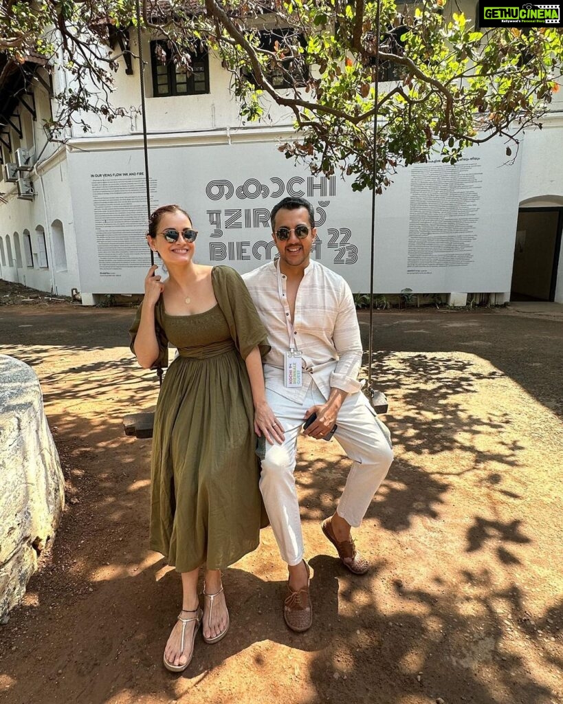 Dia Mirza Instagram - Thank you @kochibiennale @bosekrishmumbai for a stirring weekend. The art was varied and moving and witnessing people from all ages and walks of life engaging with art was so beautiful. Kochi Biennale is truly art for the people. The ‘Art for activism’ caught my attention and moved me deeply. Thank you to all the artists who choose to move beyond the external and go inwards, questioning excess and colonisation, demanding land rights, human rights, gender equity and drawing attention to climate change. Hope to be back every year! Thank you @tadtadkanya for making our experience wholesome and enriching. #KochiDiaries #KochiBiennale2023 #ArtForActivism #TravelingBottle #SunsetKeDiVane @vaibhav.rekhi @amupuri Kochi,Kerala