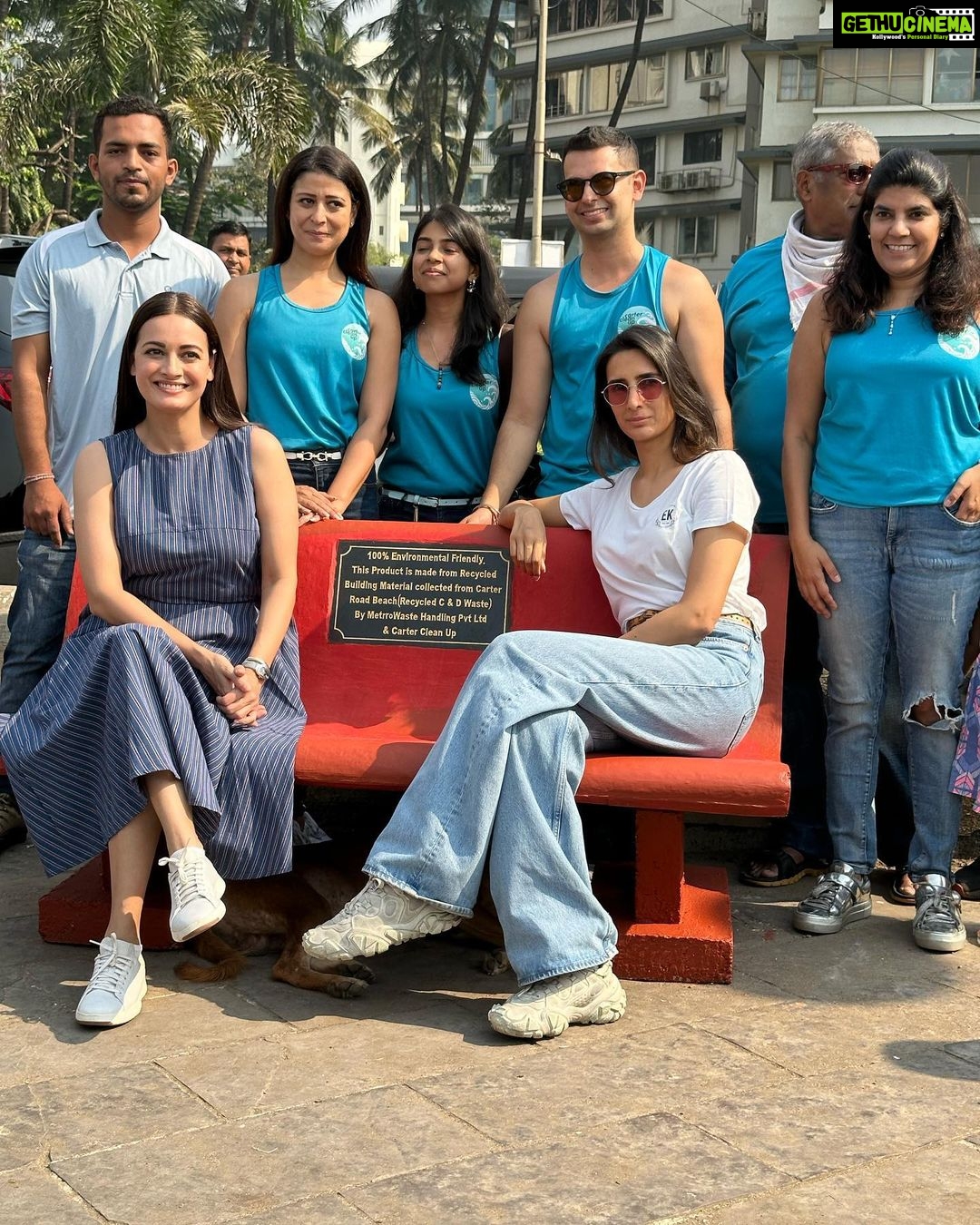 Dia Mirza Instagram - This morning was so special! I had the honour to inaugurate along with @pragyakapoor_ these benches made from 36000kgs of illegally dumped construction debris at carter beach collected by @cartercleanup over 75 weeks of clean up! A great example of citizen action to improve our environment and #CleanSeas #BeatPollution and also a perfect example of creating value from waste ππΌ The good work by this amazing citizen group @haroldf1234 @ashwin_malwade @freishia @agwl_nupur @maansiahuja will continue and everyone is welcome to join ππ― Thank you @my_bmc H Ward for all your help in facilitating this process ππ» and thank you @refillable.india for supporting this work π» #SDGs #GlobalGoals #CitizenAction #CircularEconomy #Recycle Carter Road Beach, Mumbai, India