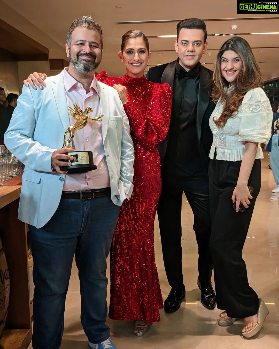 Dia Mirza Instagram - We won! GRAY, our first ever @weareyuvaa x @amazonminitv short film won the Best Short Film Award at the @iwmbuzz Awards tonight. But my favourite part of the evening was getting to collect it alongside @diamirzaofficial, who has been the most gracious actor I have had the privilege of working with. During the pre-production of Gray, we wanted someone truly compassionate to play the pivotal role of the therapist in the film, to talk 'consent'. @sakshirg @puneetruparel & I couldn't think of anyone better than Dia. Within 24 hours of my DM, Dia had read the script, agreed to do it, decided to give her fee to charity, and had the most thoughtful words of feedback on the writing! She then met me and played the sweetest host, diving deep into character and themes of the film, while eager to know more about Yuvaa and my work.. which she's been incredibly supportive of anyway! On set, she was a dream to work with. First to arrive, always humility personified, more calm than all the rest of us not only about her role, but even when any of us needed reassurance about our work too. And as an actor, I have rarely come across such grace, composure and generosity on camera. Oftentimes, I have struggled to find people who are great at their work but also kind, earnest and grounded about it, especially when they reach a certain stature. I have always believed you can have talent - and success - without being an asshole. And working with Dia, I couldn't stop being in awe of how she's proof that this is possible! She's the kind of person I hope to someday be, if I ever reach her level of success & impact (especially with all the AMAZING work she does on climate change with the UN & the SDGs!). This year, I tried making a promise to myself that I'm going to be more measured on social media and not make too many fanboy posts about folks I admire (sometimes, they end up not nice 💔). But honestly, each time I get the opportunity to hang with Dia, it feels so wholesome, honest and real, I just couldn't stop myself from writing ❤️ Thank you for being who you are, Dia. You truly do make the world a better place ☺️🤗 All others: do watch our film GRAY on @amazonminitv for FREE!