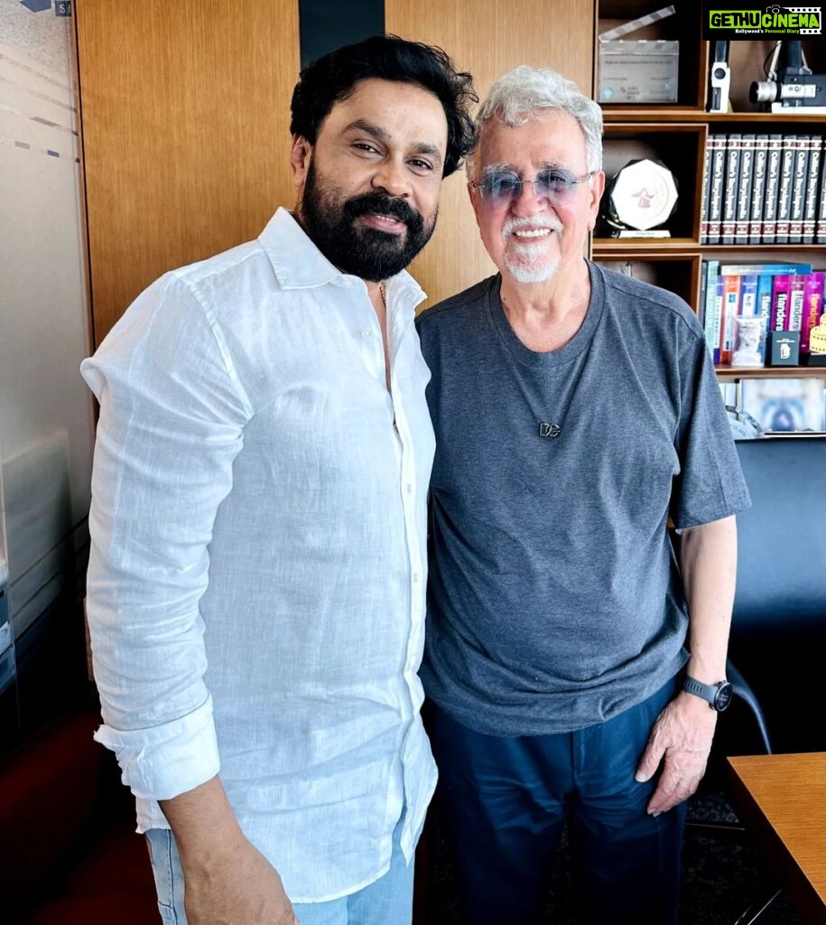 Dileep Instagram - It has been an unusual and splendid moment in life to have spent time with you, Golchin Sir the father of UAE cinema after such a long time. Looking back, it has been quite a journey having had a wonderful business relationship with you. Thank you Sir for generously sharing your precious time with me. @golchin_pharsfilm @pharsfilm