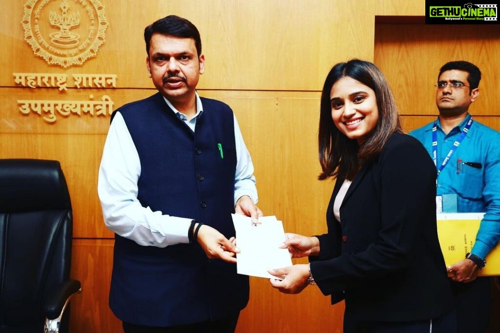 Dimple Chopade Instagram - With Devendra Fadnavis ji, the Deputy Chief Minister of Maharashtra, to request him to grace our event with his presence. #maharashtrakingandqueen2023 #bjpculturalcell #fashiontosocial