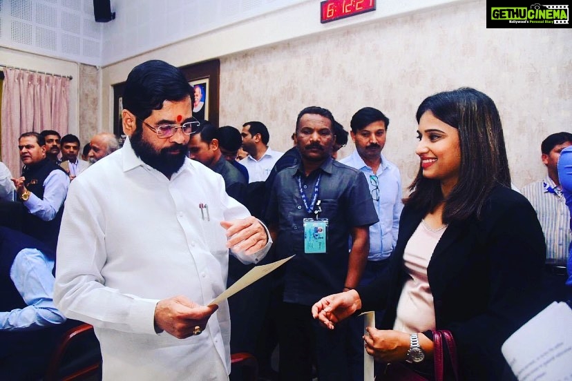 Dimple Chopade Instagram - With Eknath Shinde ji, the Chief Minister of Maharashtra, to request him to grace our event with his presence. #maharashtrakingandqueen2023 #bjpculturalcell #fashiontosocial