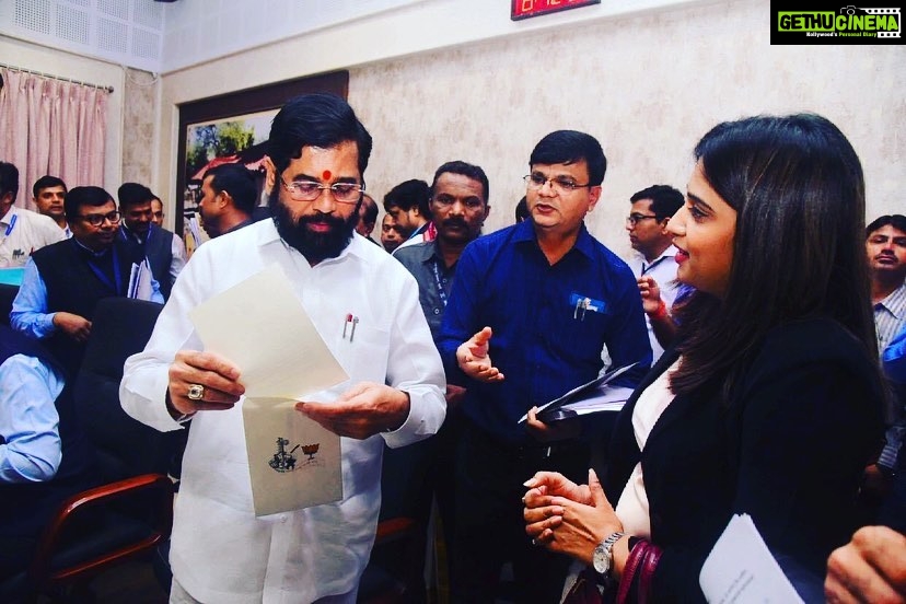Dimple Chopade Instagram - With Eknath Shinde ji, the Chief Minister of Maharashtra, to request him to grace our event with his presence. #maharashtrakingandqueen2023 #bjpculturalcell #fashiontosocial
