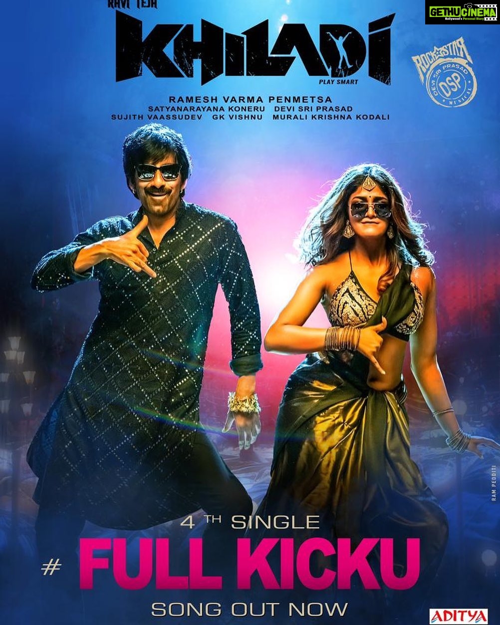 Dimple Hayathi Instagram - Mass Dance Number with #FullKicku🤙🏻 is here ▶️ youtu.be/GVOPYapusjA Rockstar @ThisIsDSP 🥁 ✍️@ShreeLyricist 🎤@sagar_singer @mamtamuzik #Khiladi 🕶️ @raviteja_2628 @DimpleHayathi @DirRameshVarma @AstudiosLLP #KoneruSatyanarayana @PenMovies @adityamusic #happybirthdayraviteja #dimplehayathi
