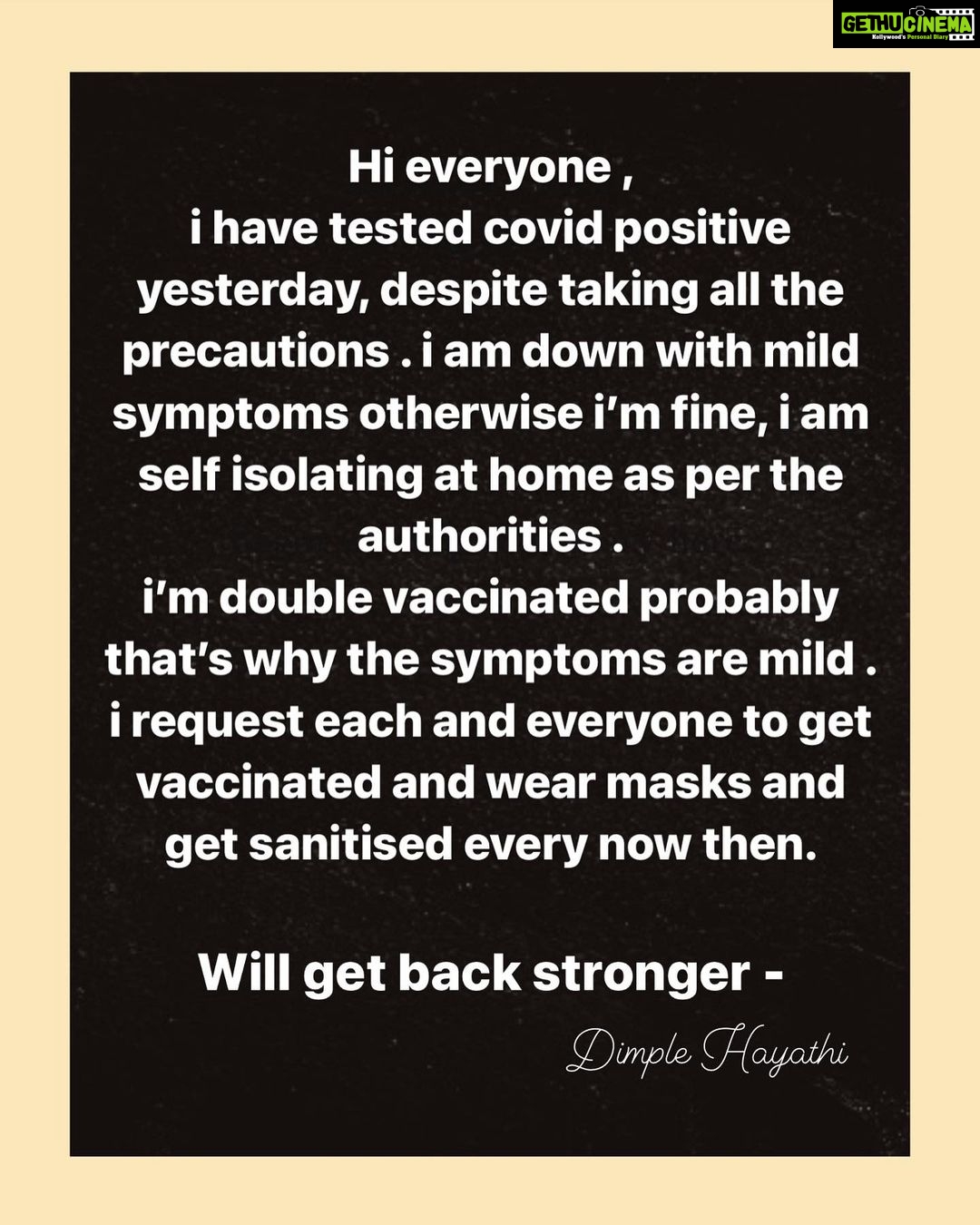 Dimple Hayathi Instagram - Will get back stronger 💪. DH #dimplehayathi