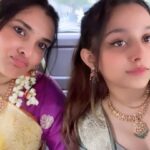 Divya Spandana Instagram - When Millennial meets Gen Z 💛💚 #weddingshenanigans Styling @sanaaakbarkhan Saree @ekayabanaras Draping Bhagya Jewelry @prathibhajewelleryhouse Bringing joy to my heart, my gorgeous niece