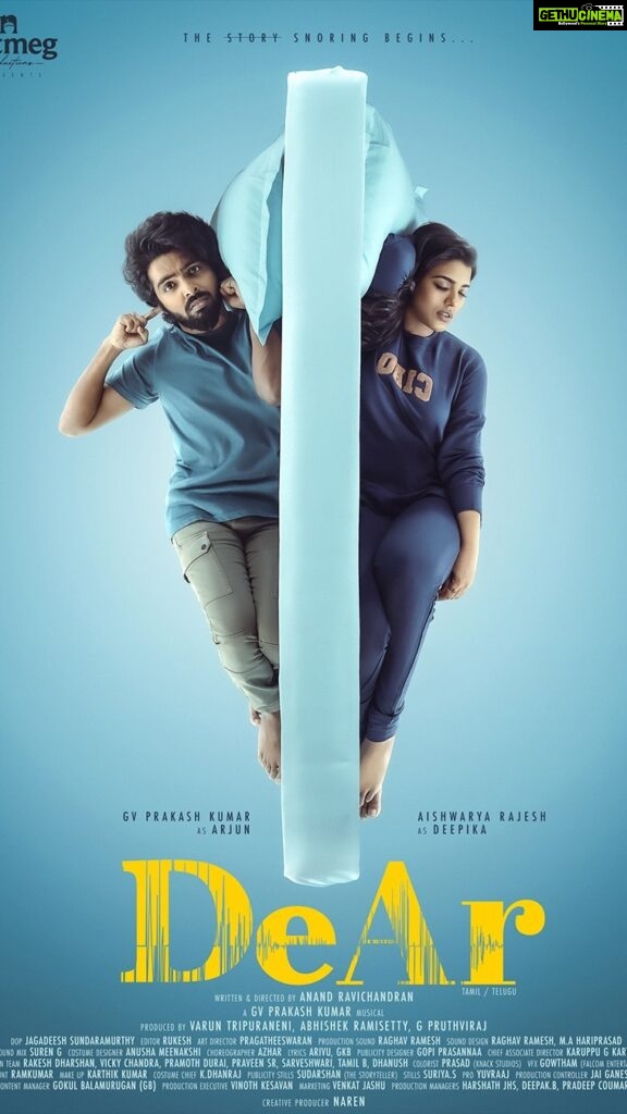 G. V. Prakash Kumar Instagram - The story of snoring begins! Be prepared for the sleepless nights of ARjun! Here is the first look and motion poster of #DeAr! #DeArFirstLook #DeArMotionPoster #SymphonyOfMarriage #FearTheDeAr @nutmegprod @varun.tripuraneni @abhishekramisetty @pruthvirajgk @gvprakash @aishwaryarajessh @ravichandrananand @jagadeesh.sundaramurthy @editorrukesh @naren_tnb @liyaverghese @gokulbalamurugan_muthian @venkatjashu @proyuvraaj @pragatheeswaran39 @anushaa13 @valentino_suren @raghav__ramesh @hari_pebbles @gopiprasannaa @hana_snaps @falcon_vfx_di