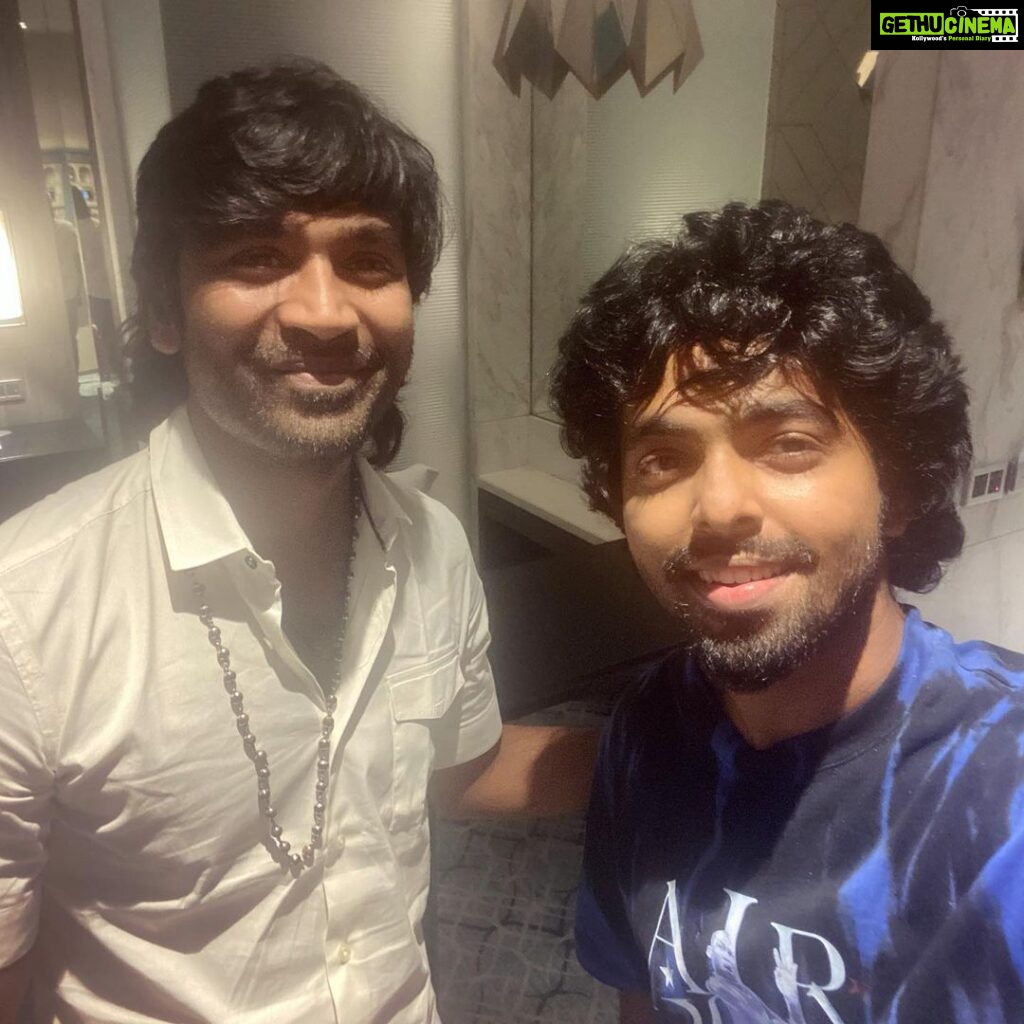 G. V. Prakash Kumar Instagram - Throwback from #vaathi composing days with @dhanushkraja