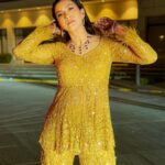 Gauahar Khan Instagram - It was all YELLOW ! 💛 Styling : @devs213 Assisted by @krutikaa_sharma Outfit : @rococobyraghvi Jewellery : @lasolitairejewellery #host #weddings #alhamdulillah #momtobe Ma sha Allah Surat, Gujarat
