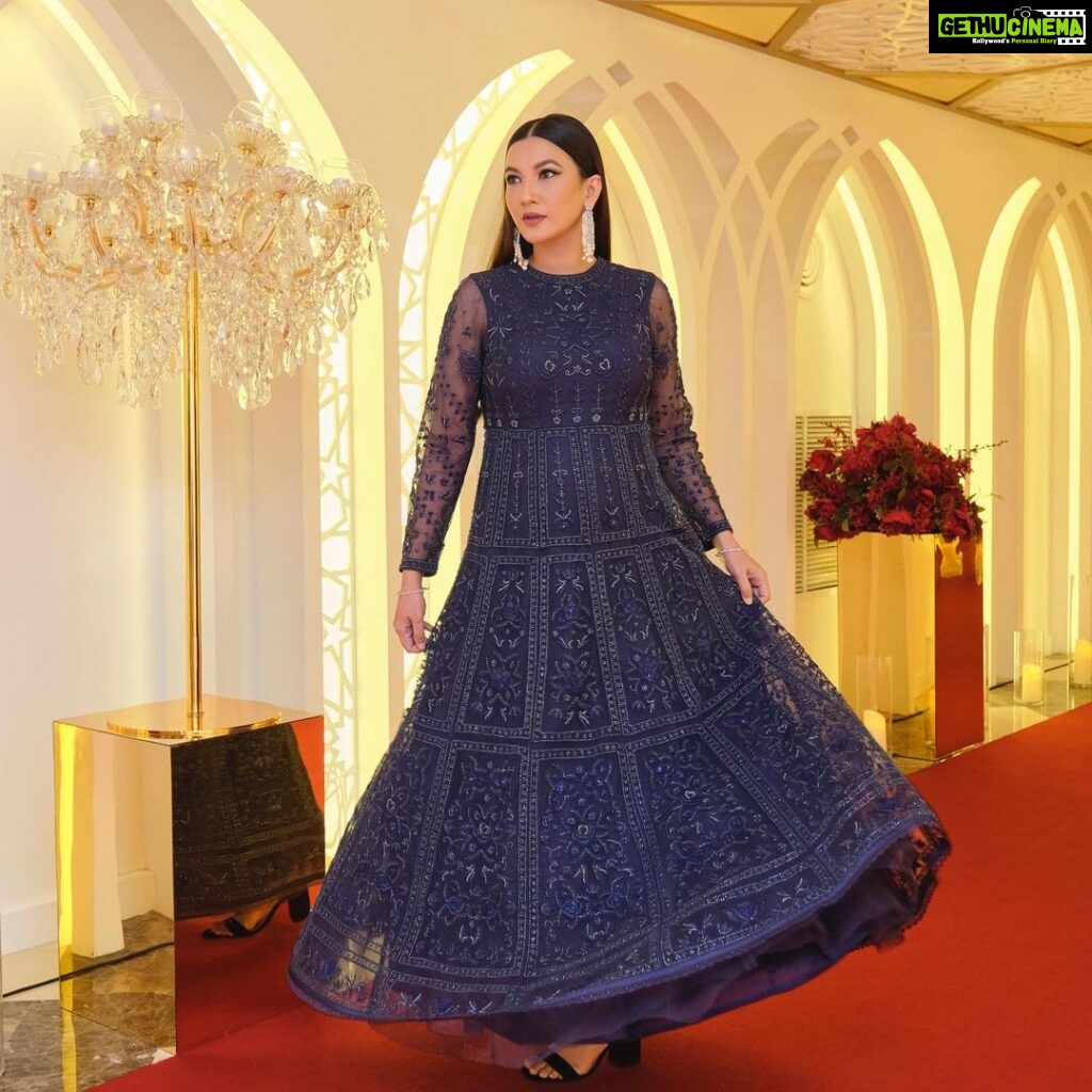 Gauahar Khan Instagram - Royal Blue 🧵 Outfit: @shashagabaofficial Jewellery: @mortantra Styling : @devs213 Assisted : @krutikaa_sharma Camera : @vatsalshah.photography #host #dubailife #weddings Dubai, United Arab Emirates