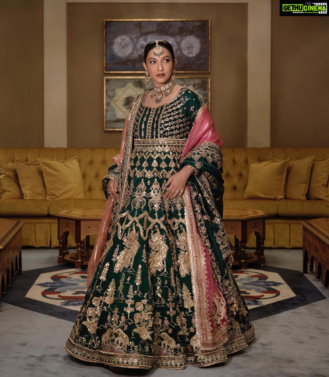 Gauahar Khan Instagram - My heart is filled , wearing one of my fave designers , from across the border , @mohsin.naveed.ranjha 💛! Soooooo grateful for this custom outfit for me ! 🌺 loads of love ! #royalty also it was sooooooo special to co-host with the amazing @yasir.hussain131 . We were so good together! God bless 💛 Jewellery: @mortantra Styled : @devs213 Assisted by @krutikaa_sharma #host #dubai #onlylove #mommatobe in sha Allah! Ma sha Allah Dubai, United Arab Emirates