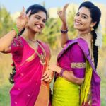 Gayathri Yuvraaj Instagram - Sister from a different mother 💕 #happyday Fun times @pranikadhakshu Blouse design @abarnasundarramanclothing