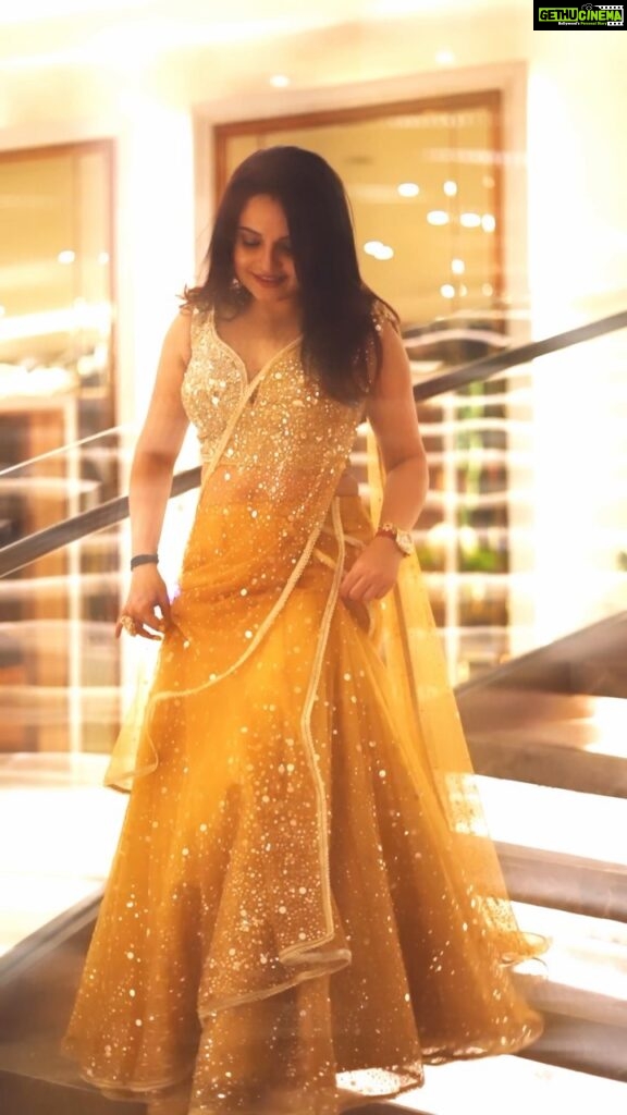 Giaa Manek Instagram - Enveloped between glittering sequins and the bold hues of gold lies this Gold Sequins Lehenga . Always a pleasure to walk the ramp as the showstopper for my dear friend @archanakochharofficial . . . . #event #fashion #fashionweek #fashionshow