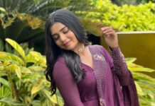 Gouri G Kishan Instagram - Glowing under the canopy of velvet 💜 Styled by @joe_elize_joy @styyledbyjoe Photography @ashique_hassan MUAH @amal_ajithkumar Outfit @designmecochin @kaya_online_ Kochi, India