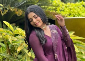 Gouri G Kishan Instagram - Glowing under the canopy of velvet 💜 Styled by @joe_elize_joy @styyledbyjoe Photography @ashique_hassan MUAH @amal_ajithkumar Outfit @designmecochin @kaya_online_ Kochi, India