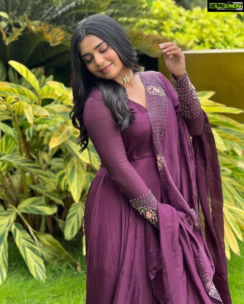 Gouri G Kishan Instagram - Glowing under the canopy of velvet 💜 Styled by @joe_elize_joy @styyledbyjoe Photography @ashique_hassan MUAH @amal_ajithkumar Outfit @designmecochin @kaya_online_ Kochi, India