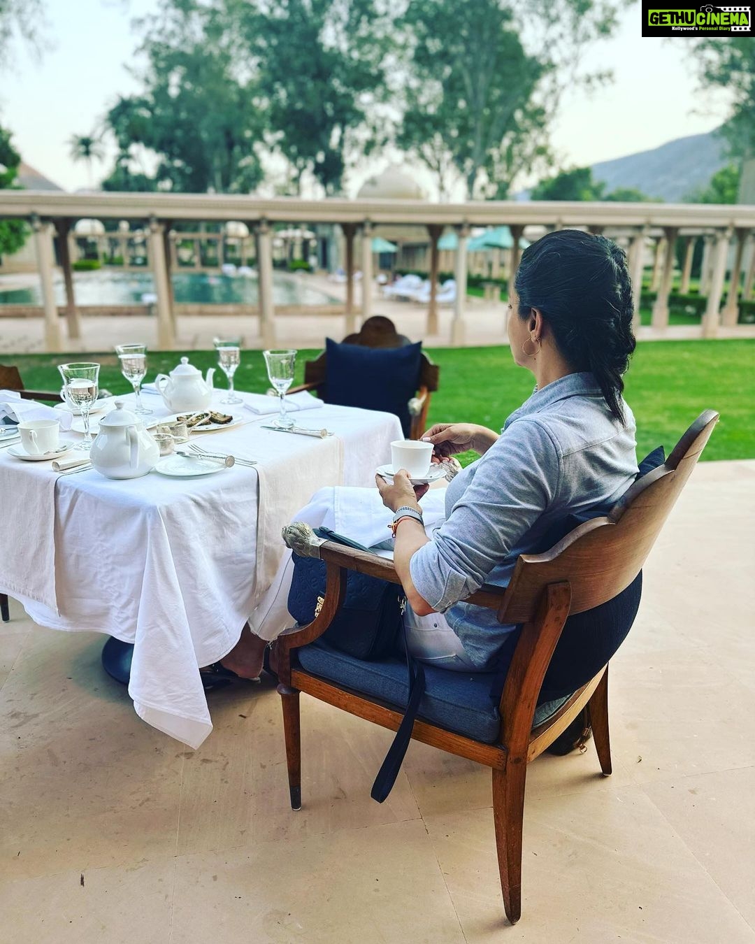 Gul Panag Instagram - The last few weeks have been beyond hectic, and I’m truly grateful that my work has had me doing very diverse things from speaker engagements to brand promotions, promoting running with sewa, to my acting assignments and more. But it has meant a lot of travel. And the pressure of juggling my personal and professional life has taken a toll. So I was delighted when @amanbagh invited me to spend a the weekend with them. This is just what the 3 of us needed. Quality time as a family. Unwinding and relaxing. 260 odd kilometres from Delhi, depending on where in NCR one is, is the stunning Aman Bagh. The journey takes about 4 hours- most of it on 6 lane highways first the EPE/WPE and then the newly inaugurated Delhi Vadodara Highway. The car was on cruise control for 3 hours! At Dausa, one gets on to the State Highway and 45 min later is Aman Bagh. The perfect weekend getaway!! Nestled in a narrow valley in the Aravallis and in the buffer zone of the Sariska National park, Aman Bagh is a beautiful property! A quick cup of tea in the courtyard and we went to our lovely room featuring a pool. Nihal was super excited, both at the sight of the pool and with the lagurs lounging near by. Dinner was back in the courtyard with live music - Rajasthani folk of course! The stars, the date trees and the silhouette of the Aravalis , made for a beautiful evening. #weekendvibes #minibreak #weekendgetaway @amanbagh #amanbagh #AmanResorts #thespiritofaman Amanbagh