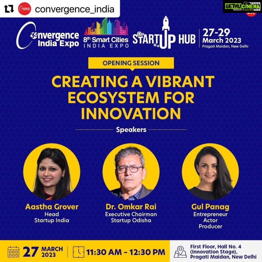 Gul Panag Instagram - Join us for the Opening Session on ''Creating a Vibrant Ecosystem for Innovation" at the Startup Hub of Convergence India Expo & Smart Cities India expo 2023. For Delegate Registrations, visit- https://www.eiexpolive.com #UnlockTheFuture #CI2023 #ConvergenceIndia #SCI2023 #SmartCitiesIndia #Speaker #Delegate #ConferenceSession #PanelDiscussion #DigitalIndia #Automation #Telecom #Telcos #Broadband #OTT #FibreOptics #FTTH #IoT #Robotics #DigitalPayments #eWallets #Chipsets #Semiconductors #Electronics #SmartDevices #Gadgets #StartupHub #Startups