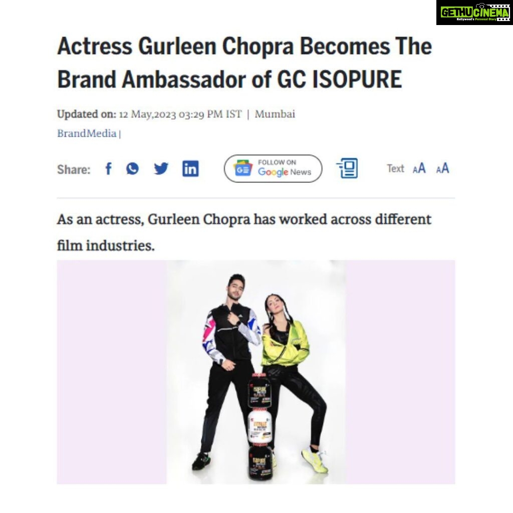 Gurleen Chopra Instagram - Proud to be the brand Ambassador of GC ISOPURE! @drandhawa0069 thx for choosing me 🙏