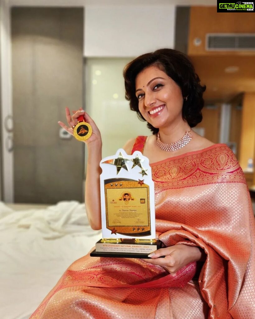 Hamsa Nandini Instagram - Deeply honoured to receive the NTR legendary national award for my contribution to Telugu cinema. NTR garu continues to be an inspiration to me and countless others in the industry. 🙏 . #ntrcentenarycelebrations #swanstories Hyderabad