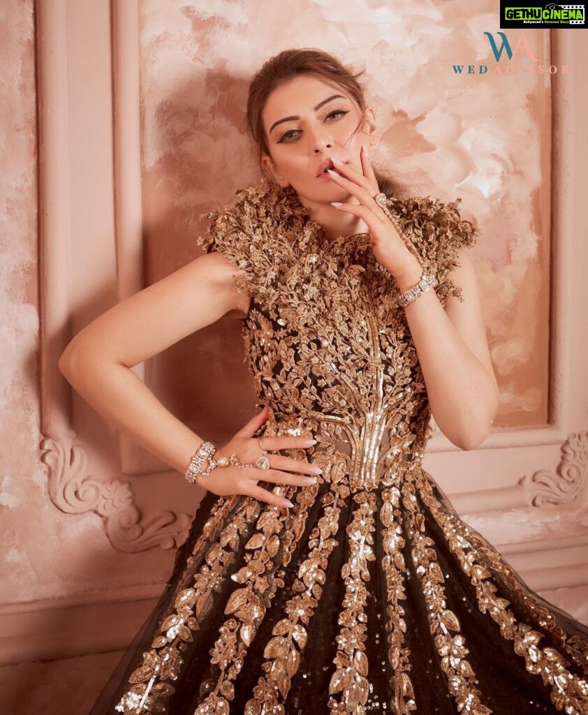 Hansika Motwani Instagram - An exclusive outfit from Rahul Mishra’s Paris Couture collection was a truly showstopping sight where the sheer gold and black gown looked absolutely flawless on the actor. With the beauty that she beholds, Hansika shared that she can go years without makeup. Head to the link in our bio for more on the star of the South! ✨ @ihansika Editor: @lavishakk Photographer: @kadamajay Creative directions and Styling: @shauryaathley Assistant Stylists: @janvhijaiswal @aprajitapuri Editorial Production Coordinator: @chrysallisbarretto Makeup: @makeupbyurmikaur Hair: @artistpoonamsolanki Outfit: @rahulmishra_7 Jewellery: @jaipurgems . . . . . . #WorldofWA #wedadvisor #coverstory #hansikamotwani #rahulmishra #coverstar #volume2 #weddingmagazine #trending #pariscoutureweek