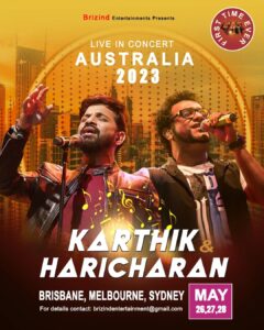 Haricharan Instagram - Hey guys!
We are coming to Australia 🇦🇺
Brisbane, Melbourne & Sydney on May 26, 27 & 28th.
See you there 😊