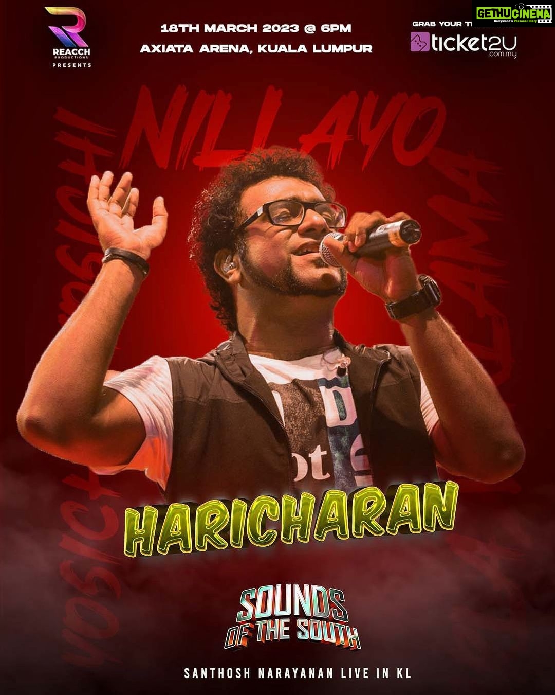 Haricharan Instagram - We are more than delighted to welcome @haricharanmusic to the Sounds of the South concert lineup!!! A majestic and fresh ensemble! It's going to be fun, exciting and emotional! The hype is real now! π₯ Sounds Of The South 18th March 2023 Axiata Arena, Bukit Jalil, Kuala Lumpur Get the tickets on Ticket2u.com.my TICKET PURCHASE LINK IN BIO @reacch.asia Official Online media : @astroulagam @raaga.my @minnalfm_malaysia @mannin_mainthan_malaysia @varnammalaysia @vanakkammalaysiadotcom @filmviews_ @vimarsagan_media @tazhalmedia @vaagaai_media_malaysia @mku_malaysia_kalai_ulagam @taakaleestudio @galattadotcom @indiaglitz_tamil @behindwoodsofficial @tamilmalardaily @themakkalosaiofficial @freemalaysiatoday @worldofbuzz @thestaronline @nstonline @_mediacorp_ @bernamaofficial @desamtvmalaysia @thesundaily @santhosh_narayanan_fans_club