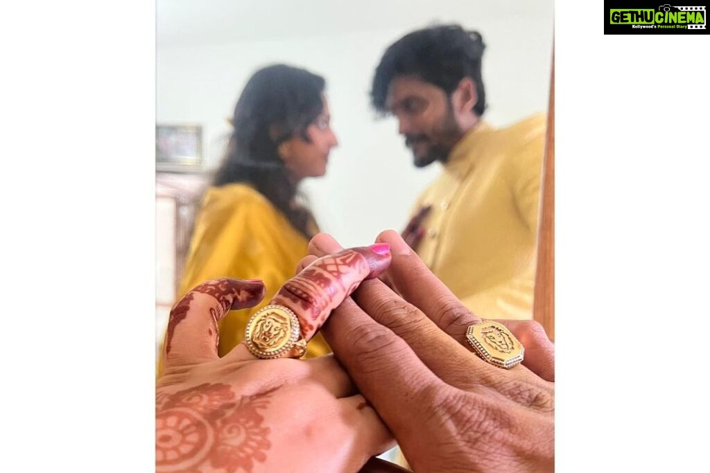 Hariprriya Instagram - A little something more than usual is our thing 😉❤️ I'm so in love with what's going to be my second name "Simha" 🥰 I wanted our engagement rings to reflect it. 💍 A ring that we're going to sport the rest of our lives has got to be special!! 🙈🙈 We zeroed in on a custom made design with a lion engraved on it. We had graphic designers work on these beautiful rings shaped like an octagon and an oval. I absolutely love how they turned out!! 😍😍😍 #simhapriya #vasishtasimha #hariprriya 📸😍 - @vjflicks