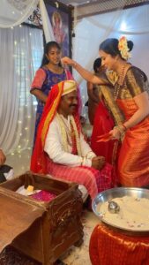 Harshika Poonacha Instagram - My Cousin brother @lithin.mandappa gets married today ♥️♥️♥️ Family weddings are somuch fun 🥰 He was insisting that I touch his feet, These elder brothers love it when their younger ones take their blessings on the wedding day 💕 Sometimes I feel they get married for this 🙈😂 . . We grew up together as our moms are sisters and I don’t have to explain the bond sisters share, They are always visiting each other and went out together, so obviously we had to follow them 💕 And we grew up like own siblings ♥️ Happy Wedding Anna , Lots of love ❤️ I wish you and Hema have a beautiful life together 🥰 #LithinwedsHema Bittangala