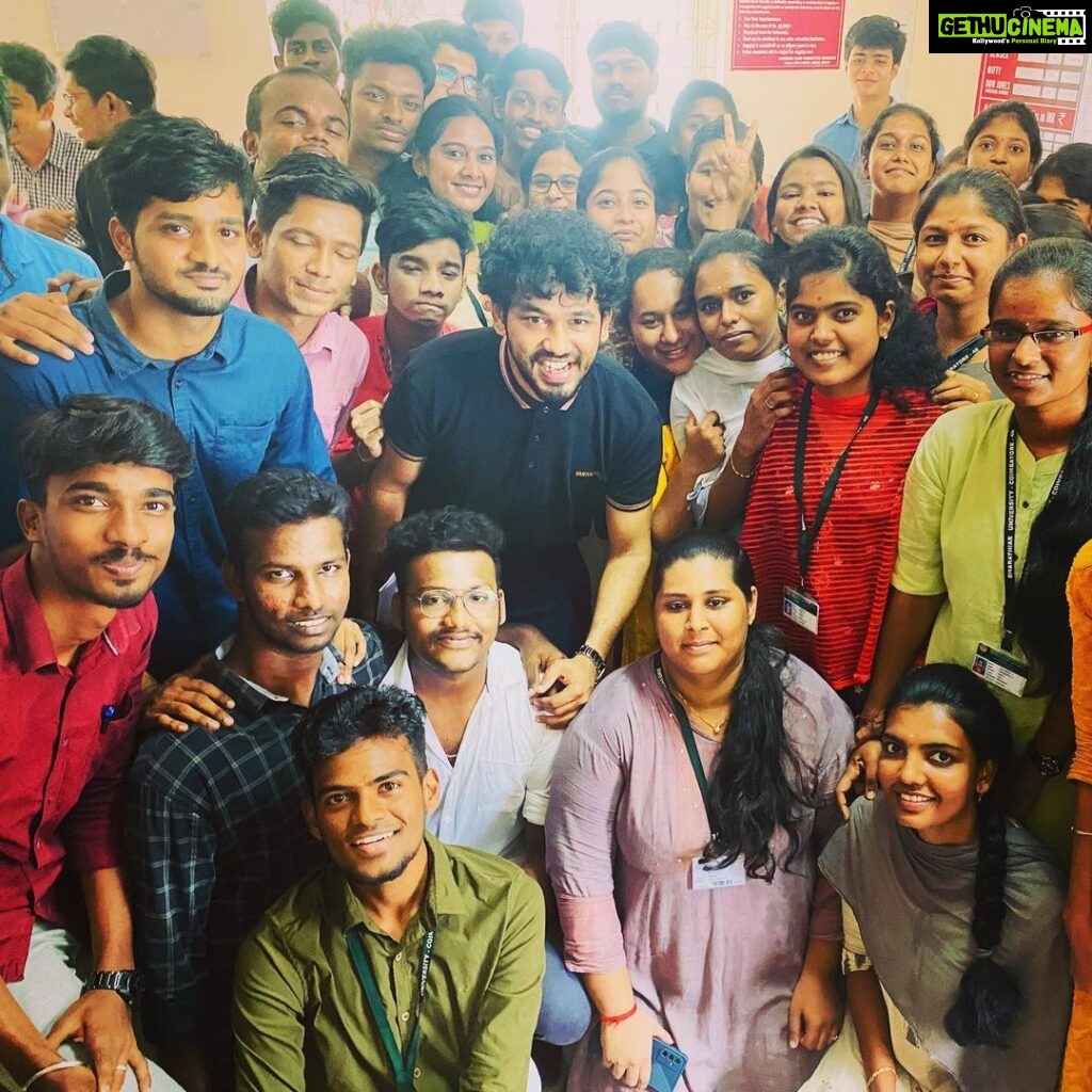 Hiphop Tamizha Instagram - Went for my doctoral research discussion and when i came out of the meeting room, i was surprised to see the MBA students and research scholars receiving me with so much love and excitement ❤ Even though i was not able to spend time with you guys i’ll make sure i come to your class and have a chat, next time 😃 But you guys made my day for sure, thank you ❤ Bharathiar School of Management and Entrepreneur Development