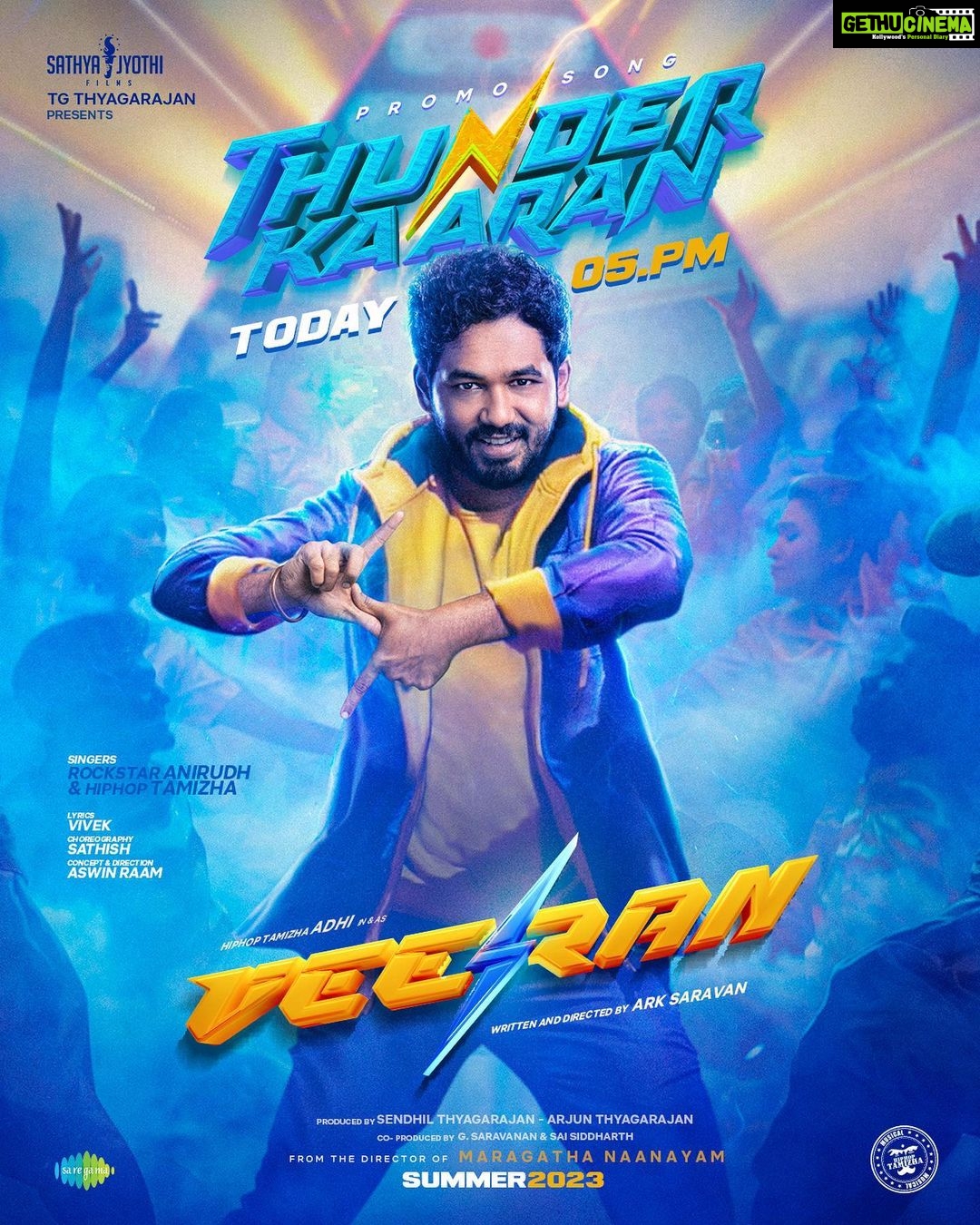 Hiphop Tamizha Instagram - Evening at 5 pm !!! Thunderkaaran from #veeran !!!