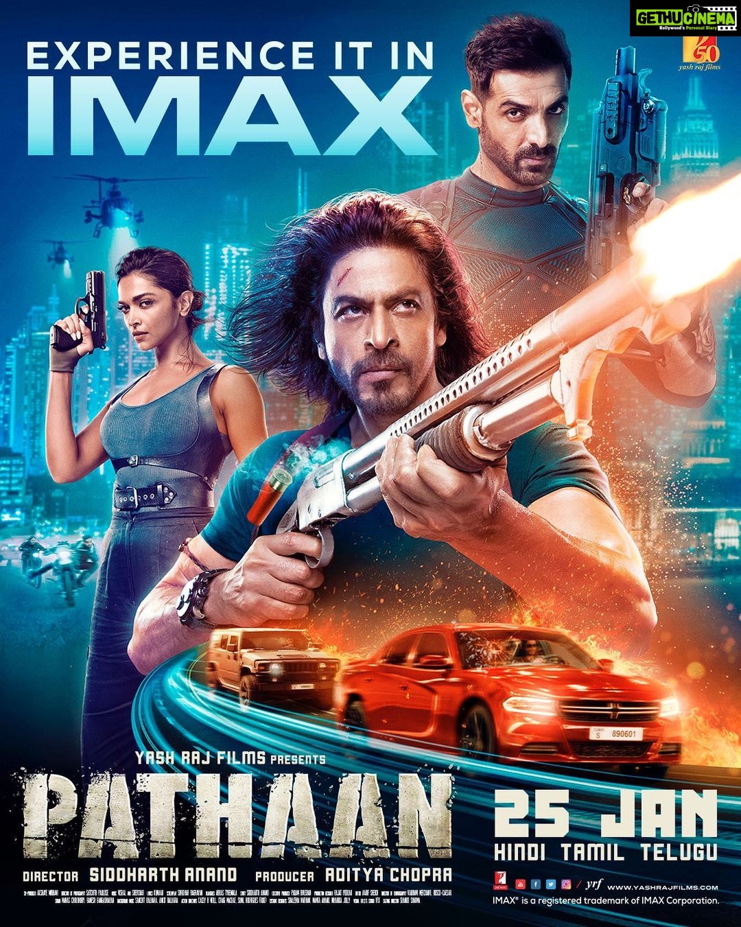 John Abraham Instagram - Experience the action-adventure #Pathaan in @imax from this Wednesday - 25th January onwards. Book your tickets now. Link in Bio. Celebrate #Pathaan with #YRF50 only at a big screen near you on 25th January. @iamsrk | @deepikapadukone | #SiddharthAnand | @yrf