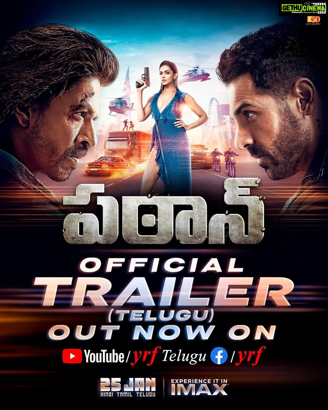John Abraham Instagram - Pathaan chese mind blowing action sequences ki siddham avvandi.π Catch #PathaanTrailer in Telugu NOW! Celebrate #Pathaan with #YRF50 only at a big screen near you on 25th January. Releasing in Hindi, Tamil and Telugu. @iamsrk | @deepikapadukone | #SiddharthAnand | @yrf