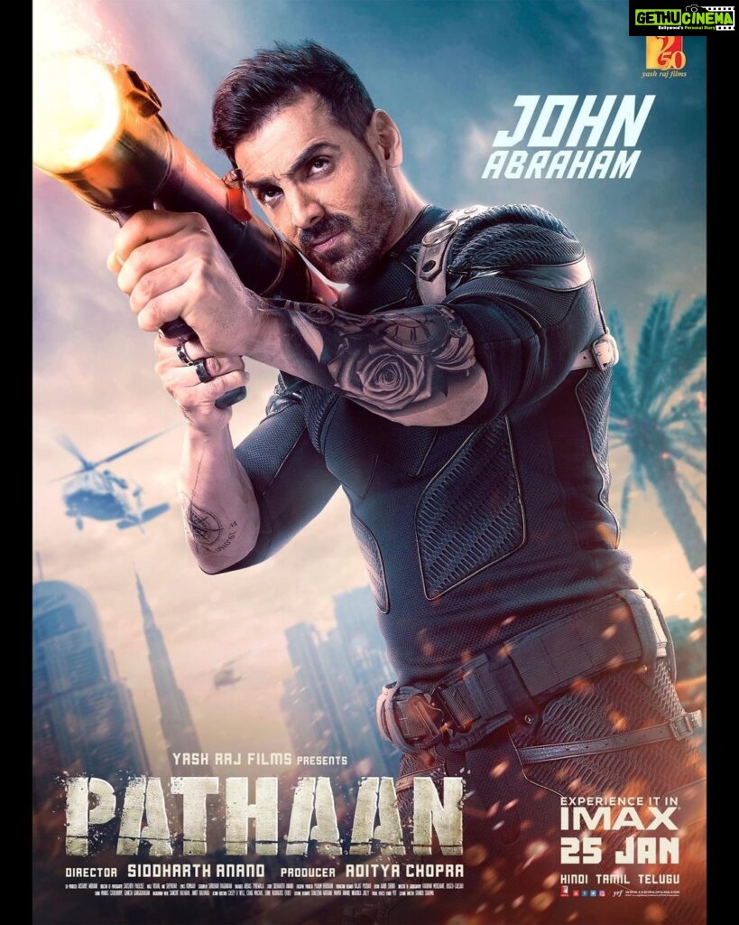 John Abraham Instagram - Chilling like a villain 😎 #PathaanTrailer dropping tomorrow at 11 AM! Celebrate #Pathaan with #YRF50 only at a big screen near you on 25th January. Releasing in Hindi, Tamil and Telugu. @iamsrk | @deepikapadukone | #SiddharthAnand | @yrf