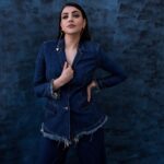 Kajal Aggarwal Instagram - People wear their hearts on their sleeves, well, I dangle mine on my ears 🤷🏻‍♀️💙💎 . . . . . . . . Outfit : @_huemn Footwear : @fizzygoblet Jewelry : @aishrthestore Makeup : @vishalcharanmakeuphair Hair : @divya.naik25 Styling: @pallavi_85 & @openhousestudio.in Assisted by: @kaali.ma & @mehavenkatesh Photography : @palaniappansubramanyam Backdrop : @basementstudio.