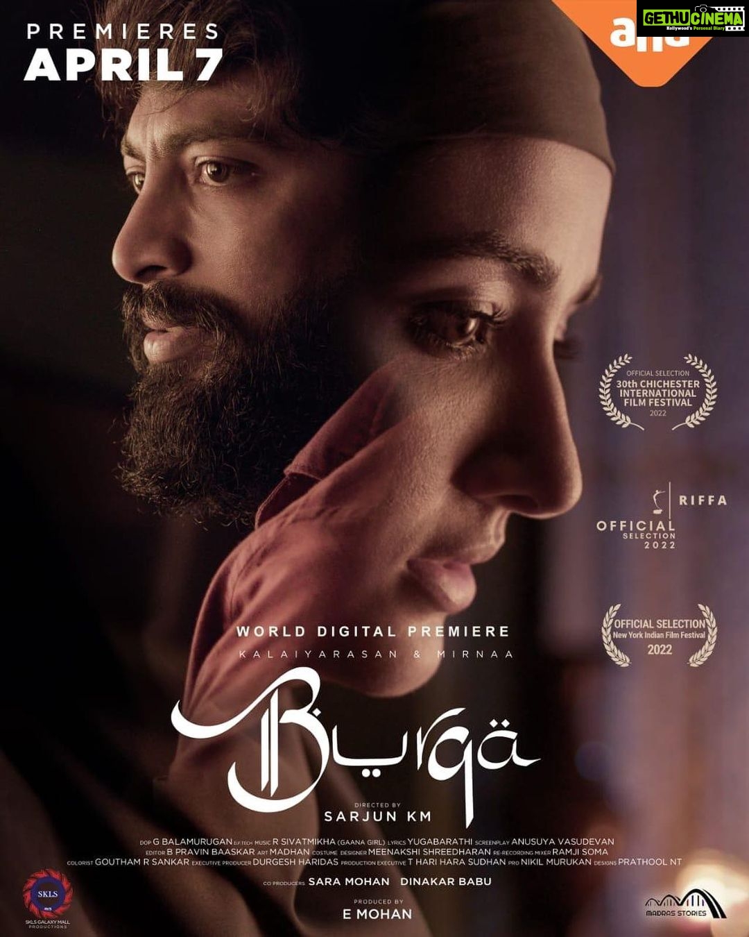Kalaiyarasan Instagram - Beneath the 'Burqa,' there is something more. Is it the love or the faith? - Burqa, nominee of three prestigious International Film Festivals will be streaming from April 7. @sarjunkm @kalaiarasananbu @mirnaaofficial @balamurugan_dop @ramjisoma @gaana_girl_ @madrasstoriesofficial @sklgmp @onlynikil #Burqa #ahaTamil