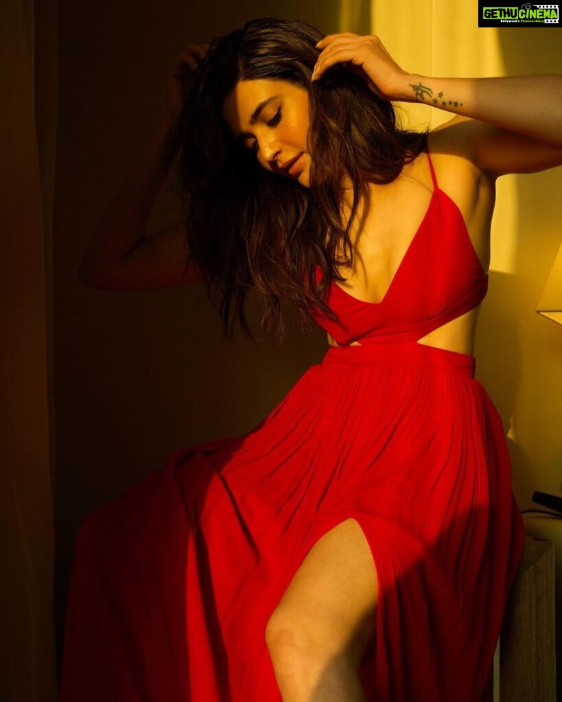 Karishma Tanna Instagram - Red me ♥️ 📸 @nikhilshenoyphoto Outfit @swateesinghlabel PR @ sonyashaikh Stylist @costumesbyneha Make up @suprabha_jadhav Hair @swapnilkashid_ Hotel @jwsahar JW Marriott Mumbai Sahar