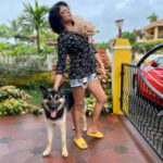 Kavita Kaushik Instagram - Too amazing to not share, I fell during the first set of sheershasan so sat to meditate n focus, opened my eyes to this protection from hubby and furry baby ! They don't let me miss having a brother today 🥰🥰🧿 #happyrakshabandhan #Allinone #Bestbuddies #blessedwiththebest