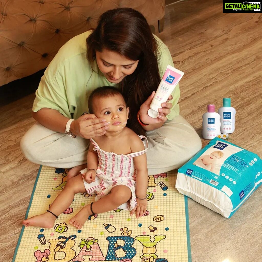 Kratika Sengar Instagram - Introducing my tiny tot to the world of pure comfort and care! Thanks to Mee Mee, our babycare routine just got an amazing upgrade. From their gentle lotion to nourishing oil and super-absorbent diapers, every product is truly a game-changer! Trust me, moms and dads, these products are total lifesavers for a happy and healthy skin of your baby boo!