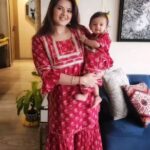 Kratika Sengar Instagram - In Sanatan Dharma, the mundan is one of 16 purification rituals known as Shodasha Samskara. The ceremony is believed to rid the baby of any negativity from their past life while promoting mental and spiritual development #harharmahadevॐ Outfit - mother daughter twinning in @kaajclothing